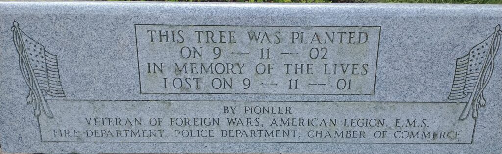 PIONEER 9-11-01 MEMORIAL BENCH CLOSE-UP
