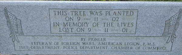 PIONEER 9-11-01 MEMORIAL BENCH CLOSE-UP
