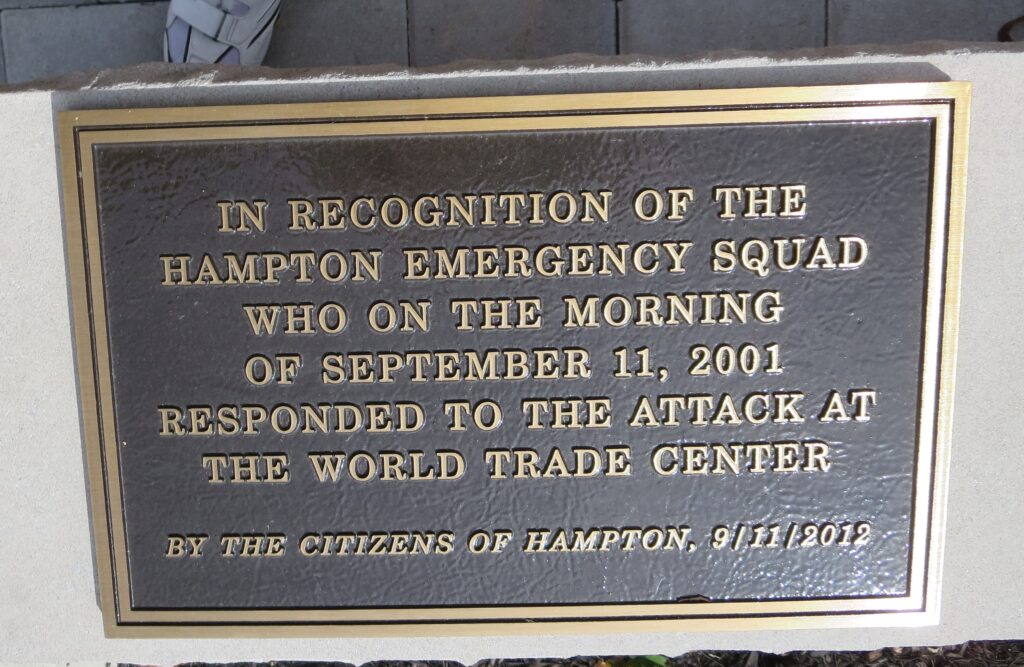 HAMPTON SEPTEMBER 11, 2001 MEMORIAL PLAQUE B