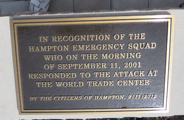 HAMPTON SEPTEMBER 11, 2001 MEMORIAL PLAQUE B