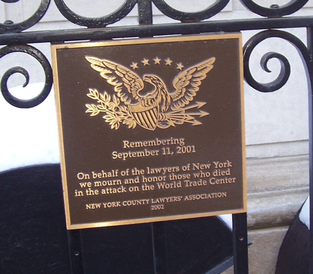 LAWYERS OF NEW YORK SEPTEMBER 11, 2001 MEMORIAL PLAQUE