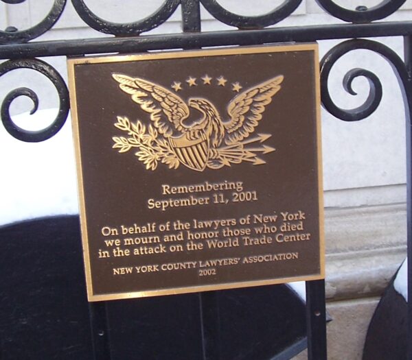LAWYERS OF NEW YORK SEPTEMBER 11, 2001 MEMORIAL PLAQUE