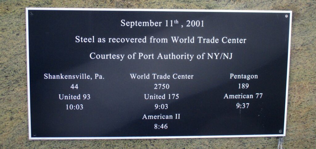 GLENS FALLS SEPTEMBER 11, 2001 MEMORIAL PLAQUE