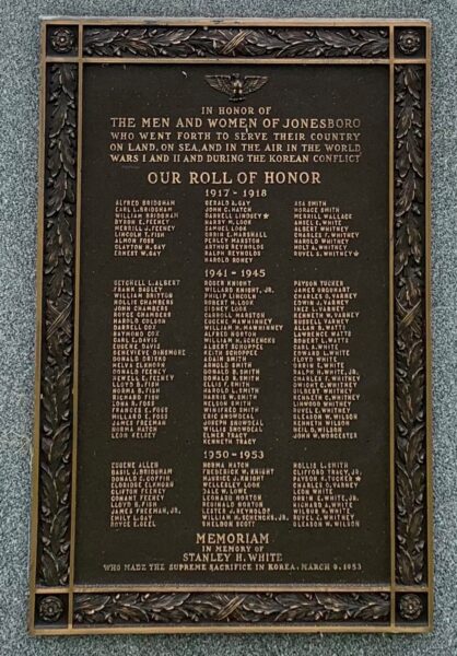 JONESBORO WAR VETERANS MEMORIAL PLAQUE A