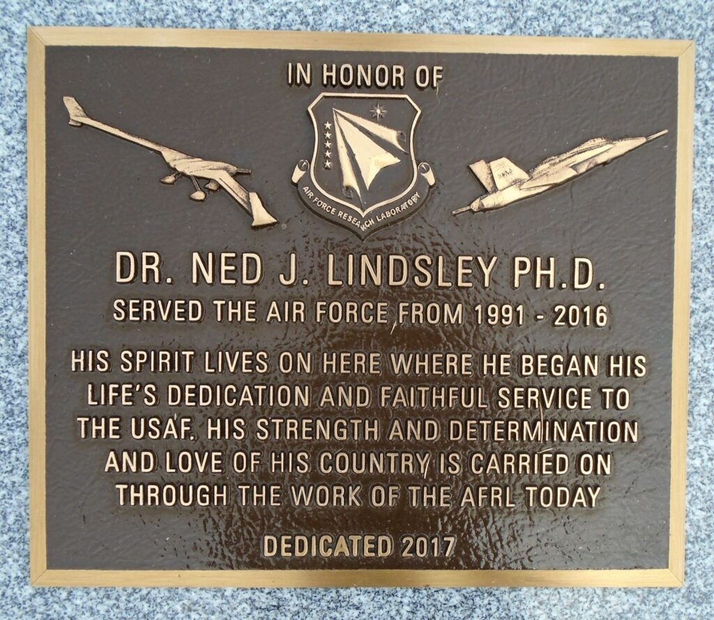 DR. NED J. LINDSLEY PH.D. MEMORIAL PLAQUE