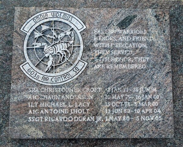 603D AIR CONTROL SQ WAR MEMORIAL PLAQUE