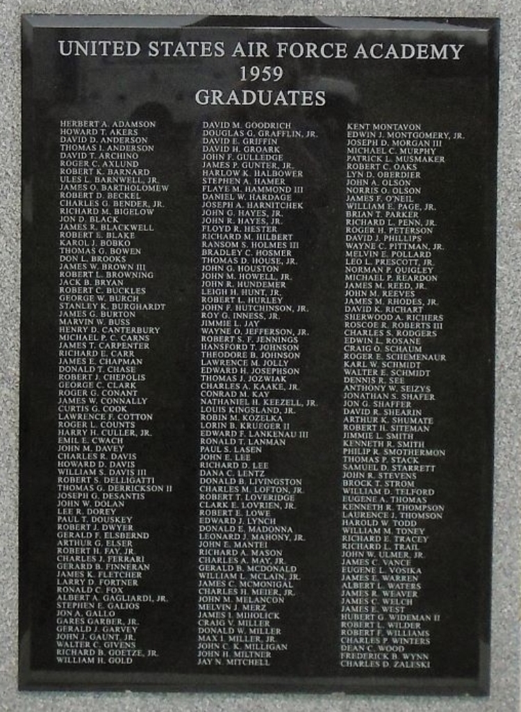AIR FORCE ACADEMY CLASS OF 1959 MEMORIAL BACK PLAQUE