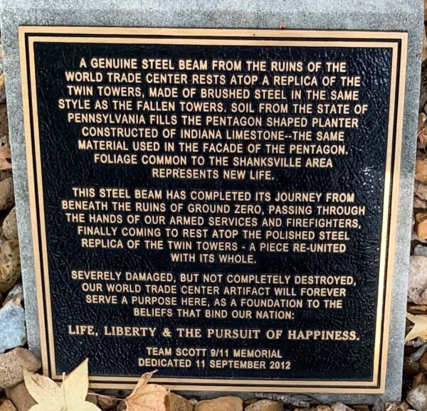 TEAM SCOTT 9/11 MEMORIAL PLAQUE