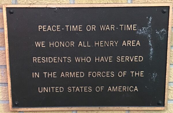 HENRY AREA HONOR ROLL WAR MEMORIAL PLAQUE A