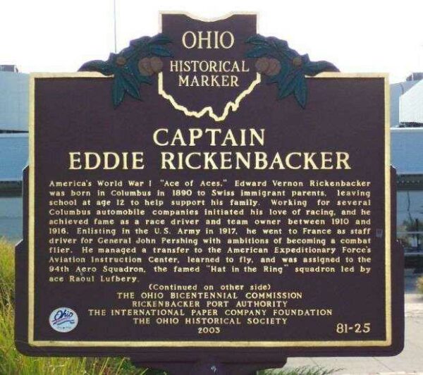 CAPTAIN EDDIE RICKENBACKER MEMORIAL MARKER FRONT