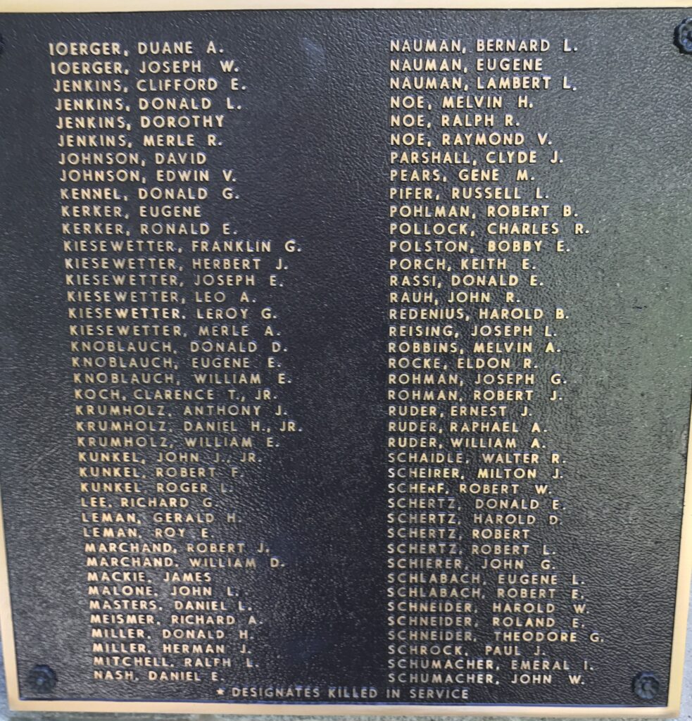 METAMORA HONOR ROLL MEMORIAL PLAQUE K