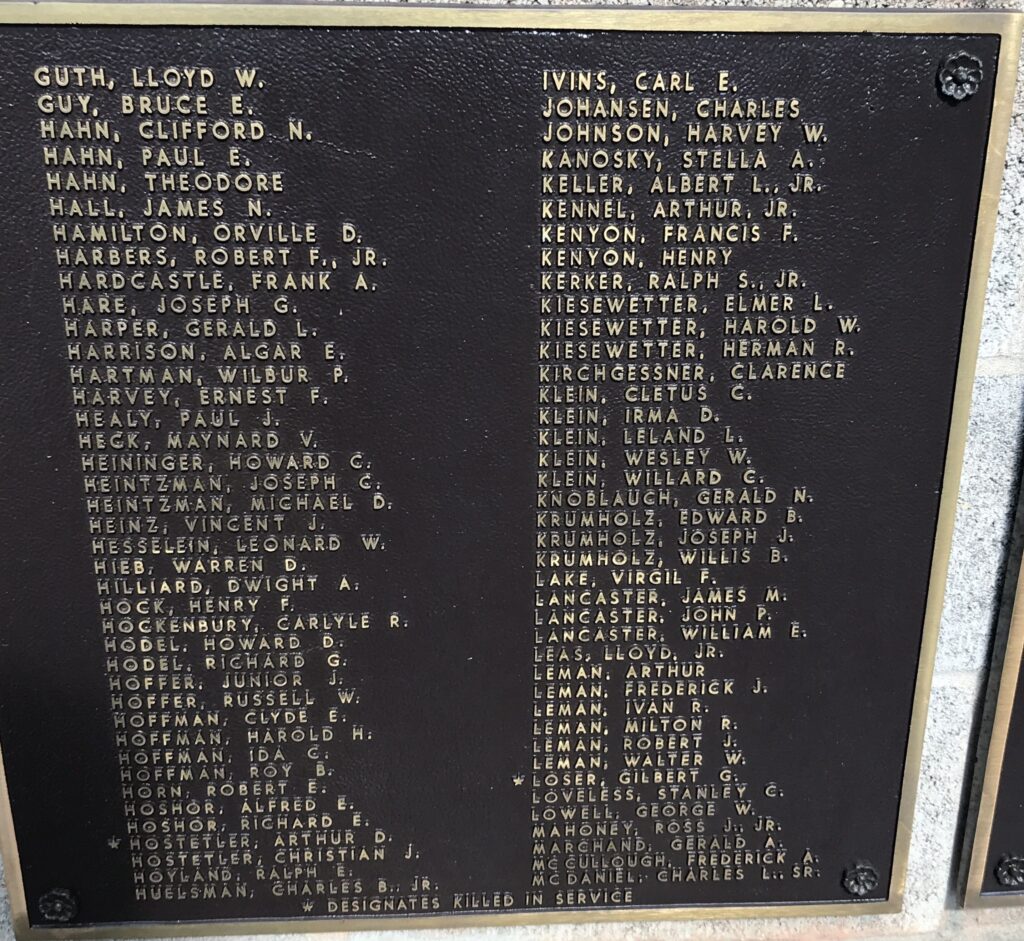 METAMORA HONOR ROLL MEMORIAL PLAQUE F