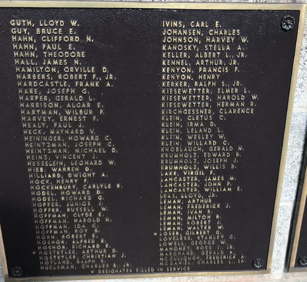 METAMORA HONOR ROLL MEMORIAL PLAQUE F