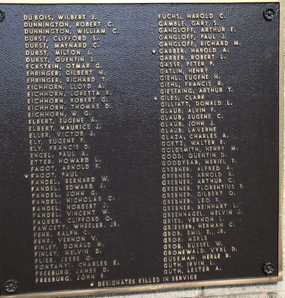 METAMORA HONOR ROLL MEMORIAL PLAQUE E