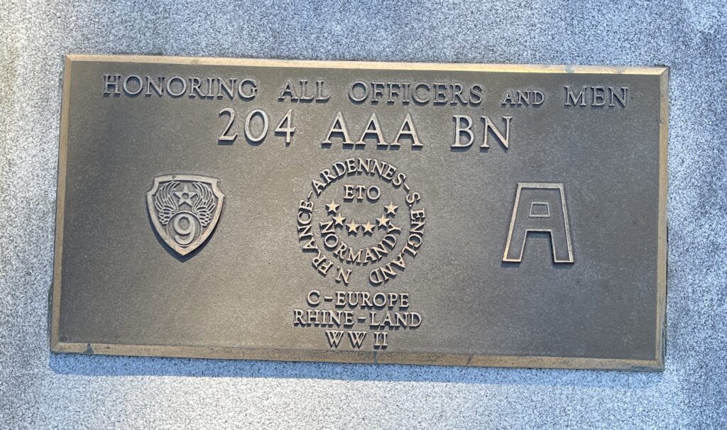 MASSACHUSETTS NATIONAL CEMETERY 204 AAA BN WAR MEMORIAL PLAQUE