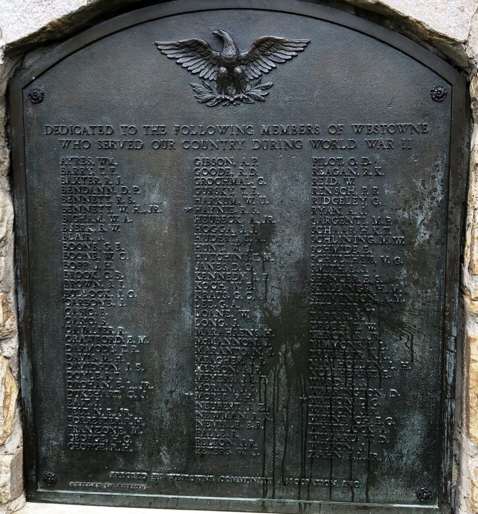 WESTOWNE WORLD WAR II MEMORIAL PLAQUE