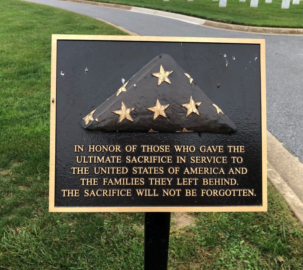 BALTIMORE NATIONAL CEMETERY ULTIMATE SACRIFICE WAR MEMORIAL PLAQUE