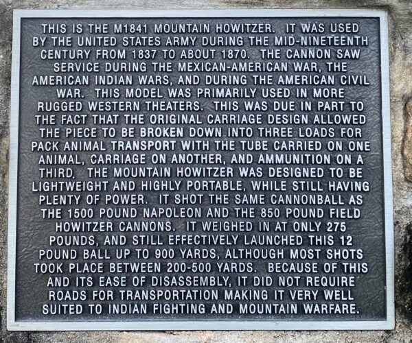 M1841 MOUNTAIN HOWITZER WAR MEMORIAL PLAQUE