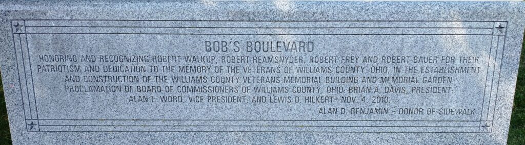 BOB’S BOULEVARD MEMORIAL BENCH CLOSE-UP