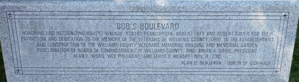BOB’S BOULEVARD MEMORIAL BENCH CLOSE-UP