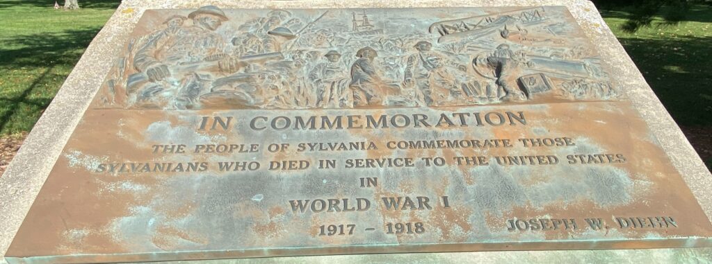 SYLVANIA, OH WORLD WAR I MEMORIAL PLAQUE