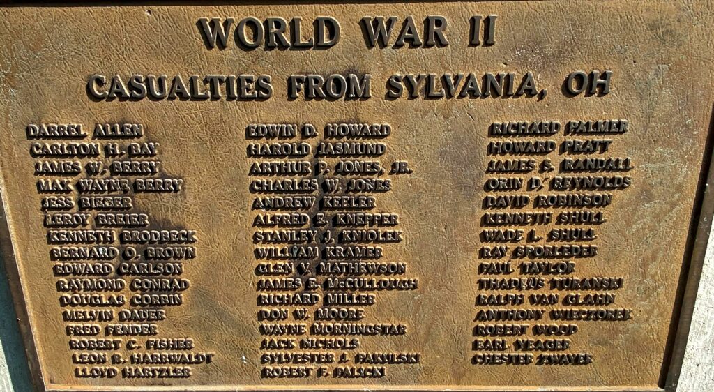 SYLVANIA, OH WORLD WAR II MEMORIAL PLAQUE A