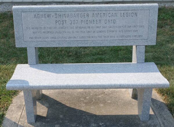 AGNEW-SHINABARGER AMERICAN LEGION POST 307 PIONEER, OH MEMORIAL BENCH