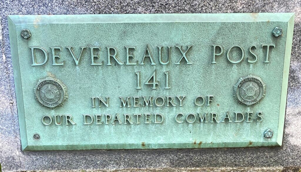 DEVEREAUX POST 141 DEPARTED COMRADES MEMORIAL FLAGPOLE PLAQUE