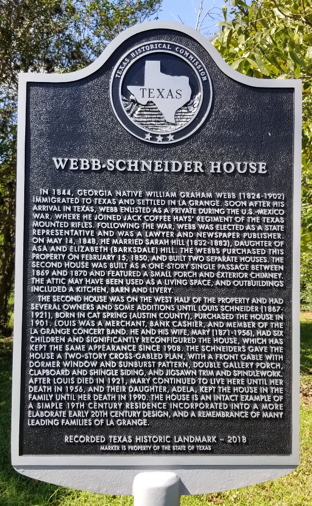 WEBB-SCHNEIDER HOUSE MEMORIAL MARKER