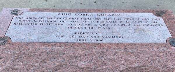 VFW POST 5077 AH1G COBRA GUNSHIP MEMORIAL STONE
