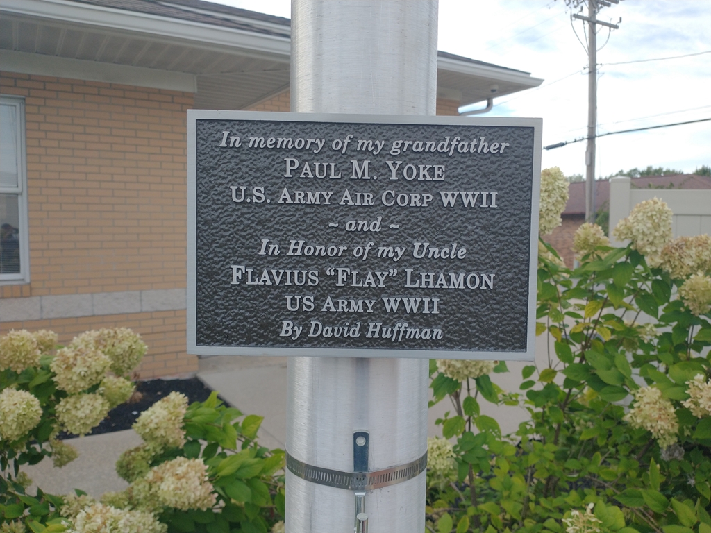PAUL M. YOKE VETERANS MEMORIAL FLAGPOLE PLAQUE