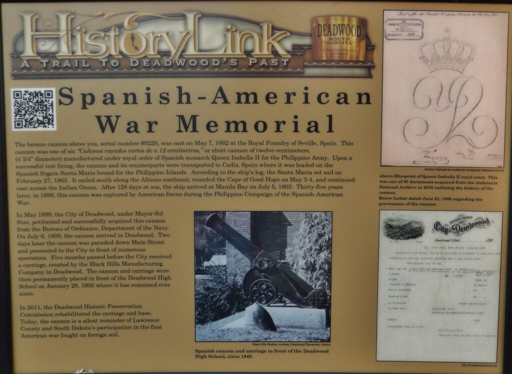 CITY OF DEADWOOD SPANISH-AMERICAN WAR MEMORIAL PLAQUE