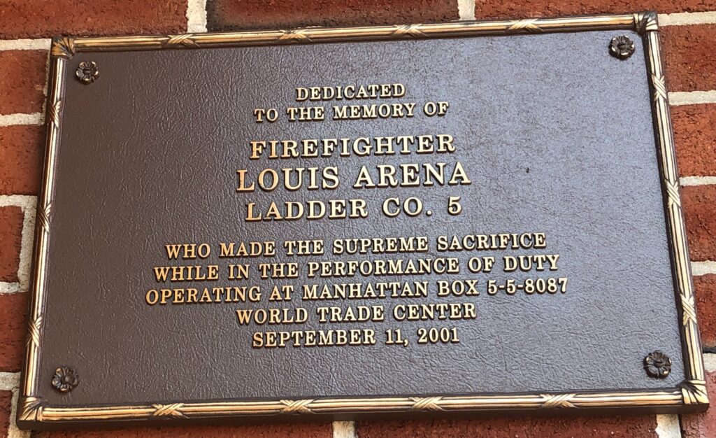 FIREFIGHTER LOUIS ARENA MEMORIAL PLAQUE