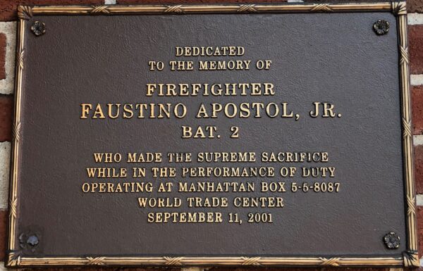 FIREFIGHTER FAUSTINO APOSTOL, JR. MEMORIAL PLAQUE
