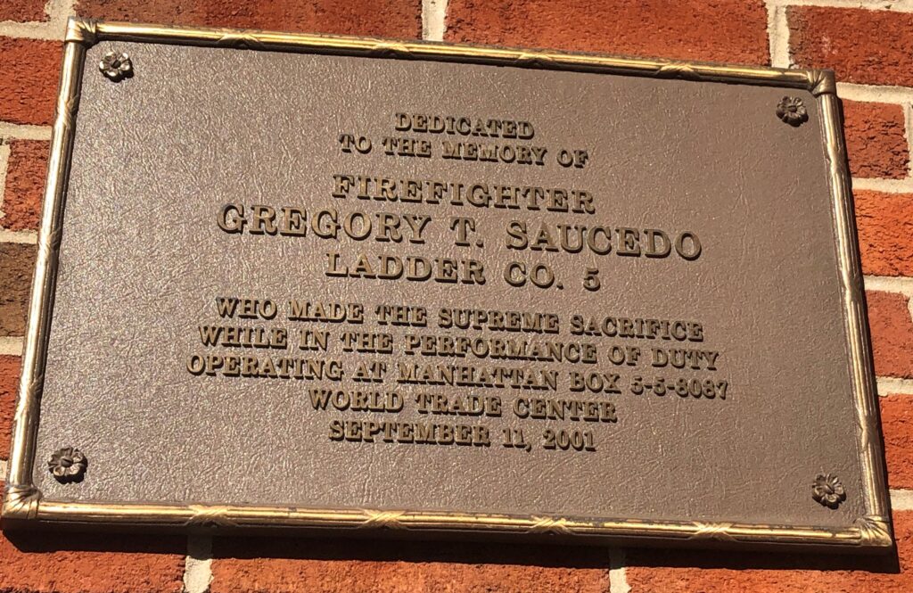 FIREFIGHTER GREGORY T. SAUCEDO MEMORIAL PLAQUE