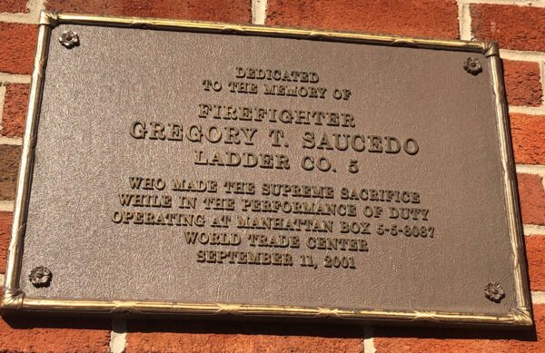 FIREFIGHTER GREGORY T. SAUCEDO MEMORIAL PLAQUE