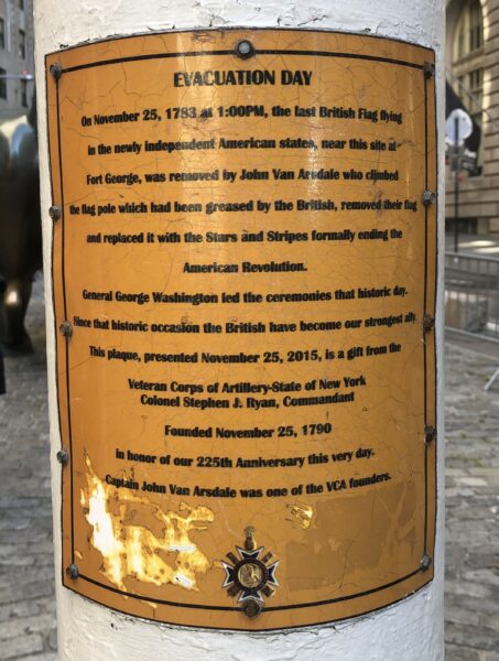 EVACUATION DAY MEMORIAL FLAGPOLE PLAQUE