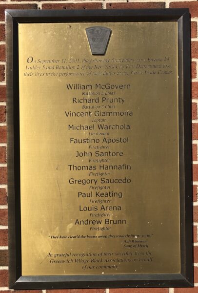 ENGINE 24 LADDER 5 AND BATTALION 2 SEPTEMBER 11, 2001 MEMORIAL PLAQUE