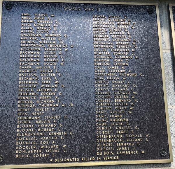 METAMORA HONOR ROLL MEMORIAL PLAQUE D