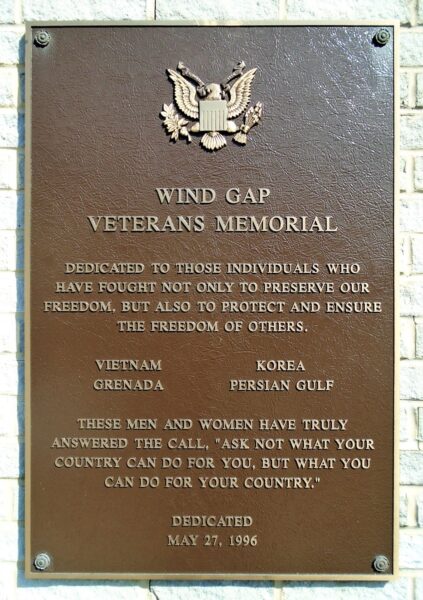 WIND GAP VETERANS MEMORIAL PLAQUE A