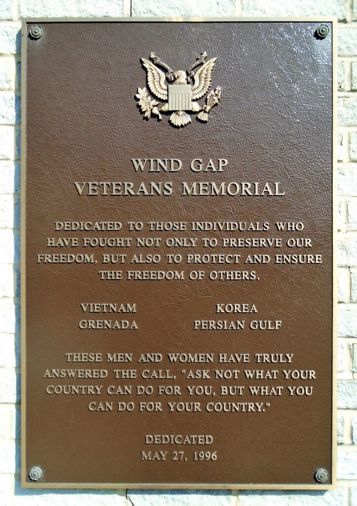 WIND GAP VETERANS MEMORIAL PLAQUE A