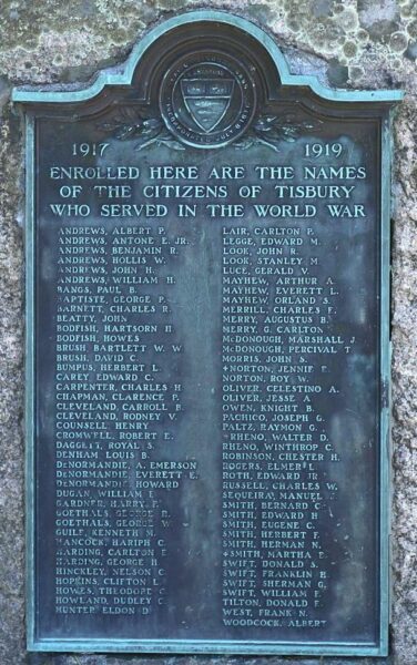 CITIZENS OF TISBURY WORLD WAR MEMORIAL PLAQUE