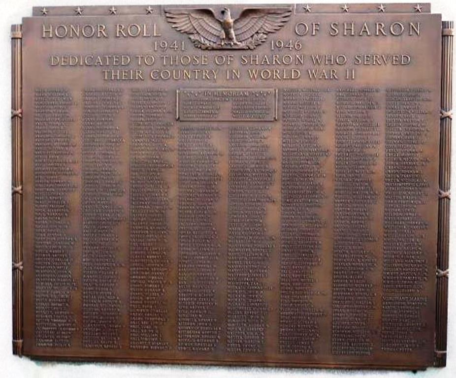 HONOR ROLL OF SHARON WORLD WAR II MEMORIAL PLAQUE