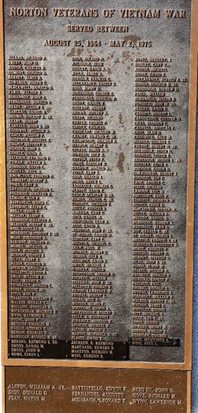 NORTON VETERANS OF VIETNAM WAR MEMORIAL PLAQUE