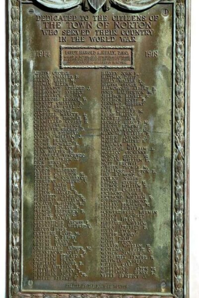 TOWN OF NORTON WORLD WAR MEMORIAL PLAQUE