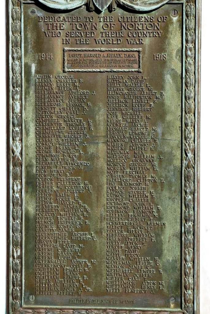 TOWN OF NORTON WORLD WAR MEMORIAL PLAQUE