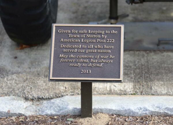 TOWN OF NORTON WAR MEMORIAL CANNON PLAQUE