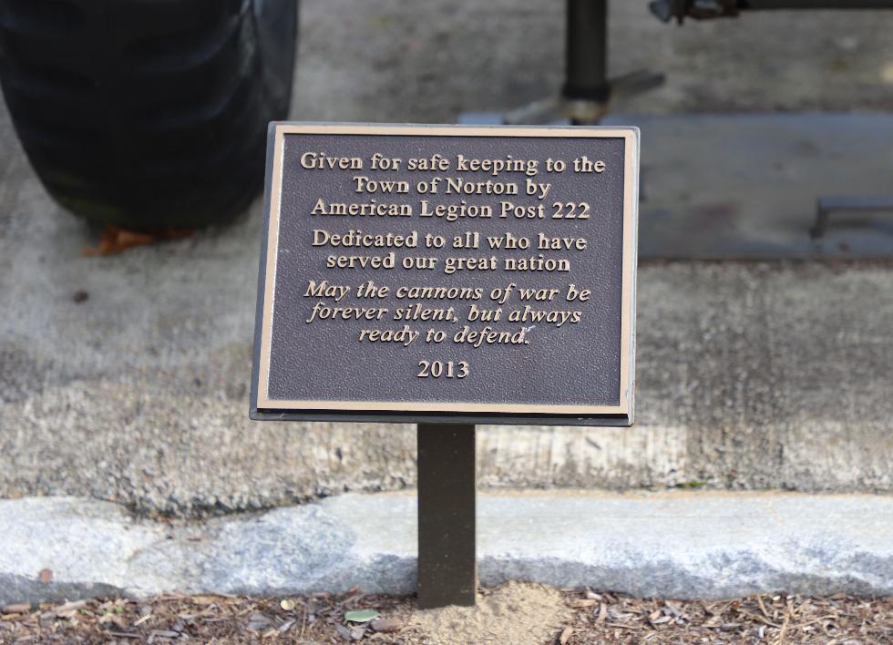 TOWN OF NORTON WAR MEMORIAL CANNON PLAQUE