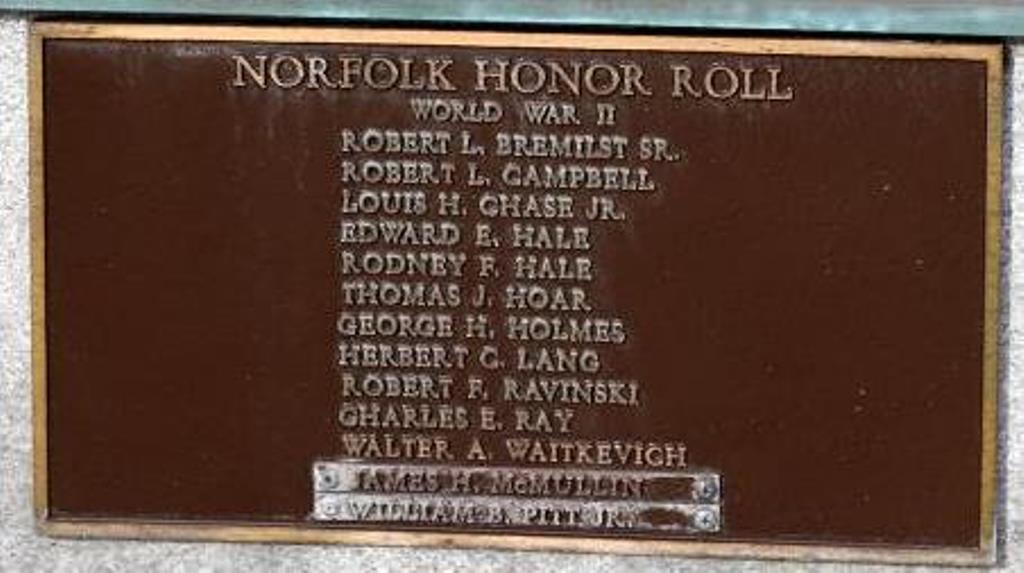 NORFOLK WORLD WAR II HONOR ROLL MEMORIAL PLAQUE B