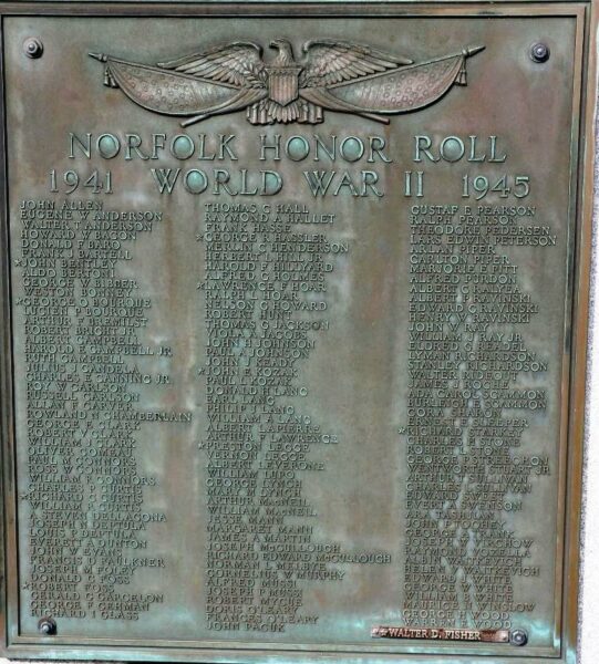 NORFOLK WORLD WAR II HONOR ROLL MEMORIAL PLAQUE A
